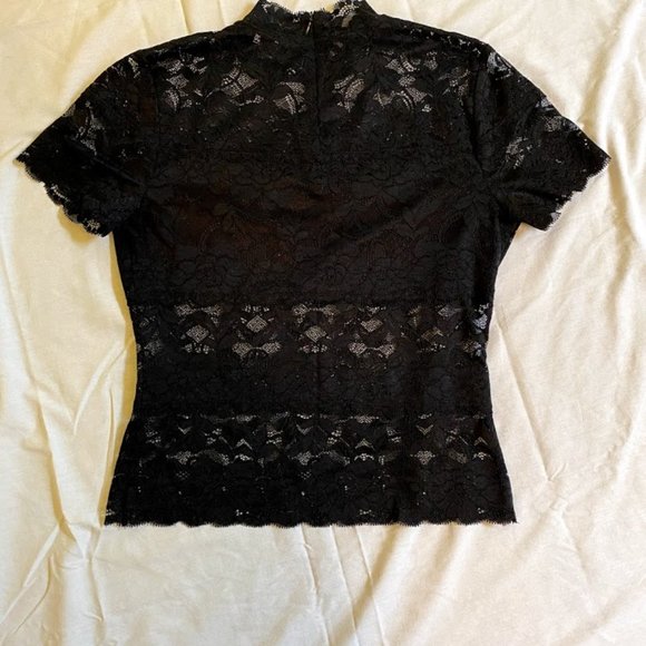 GUESS Black Lace Mock-Neck Shayna Top Medium - Picture 2 of 6
